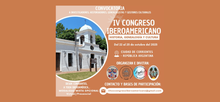 Abiertas las inscripciones para el IV Congreso Iberoamericano de Historia, Genealogía y Cultura